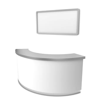 Blank reception counter. 3d illustration isolated on white background