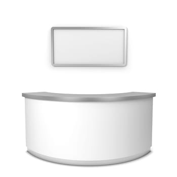 Blank reception counter. 3d illustration isolated on white background