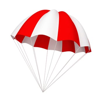Red and white parachute. 3d illustration isolated on white background