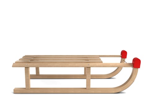 Wooden sledge. 3d illustration isolated on white background