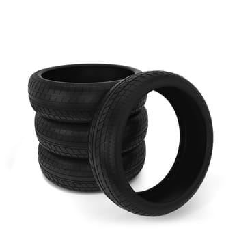 Black tires. 3d illustration isolated on white background