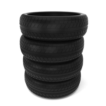 Black tires. 3d illustration isolated on white background