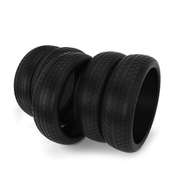 Black tires. 3d illustration isolated on white background