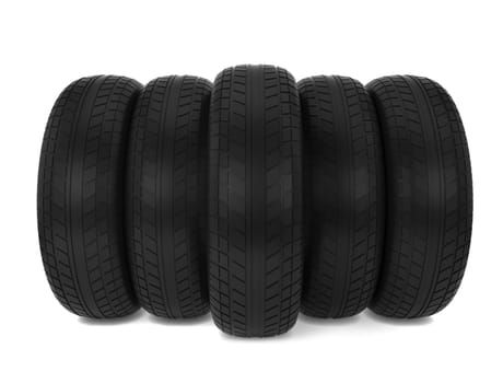 Black tires. 3d illustration isolated on white background