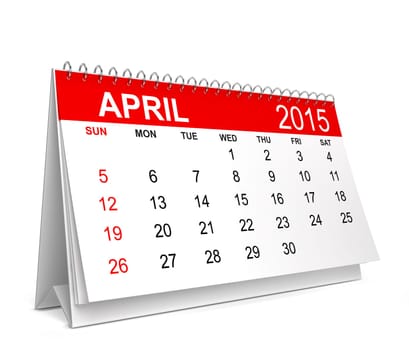 2015 Calendar. April. 3d illustration isolated on white background