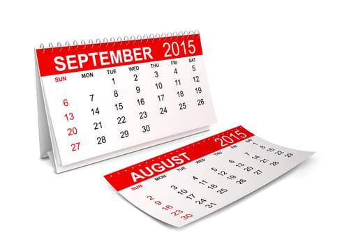 2015 Calendar. September. 3d illustration isolated on white background