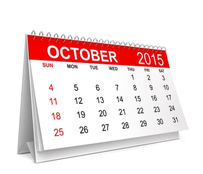 2015 Calendar. October. 3d illustration isolated on white background