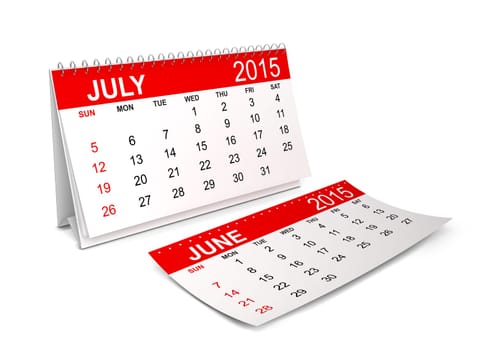 2015 Calendar. July. 3d illustration isolated on white background