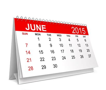 2015 Calendar. June. 3d illustration isolated on white background