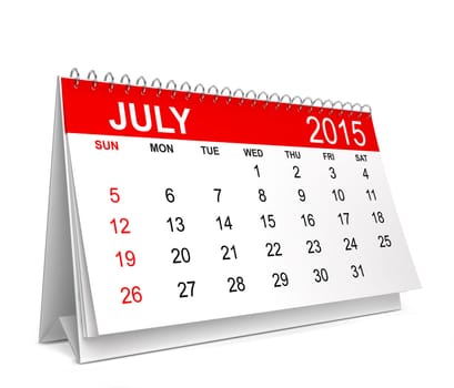 2015 Calendar. July. 3d illustration isolated on white background