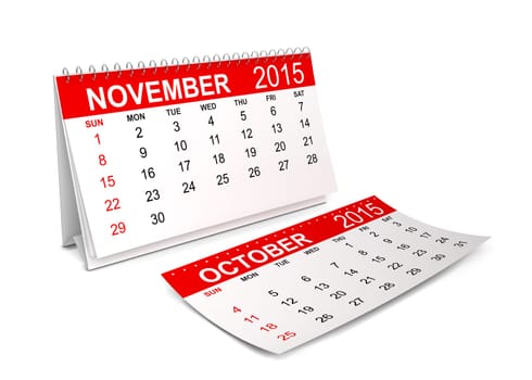 2015 Calendar. November. 3d illustration isolated on white background