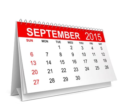 2015 Calendar. September. 3d illustration isolated on white background
