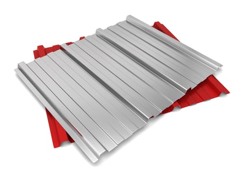 Corrugated metal sheet. 3d illustration isolated on white background