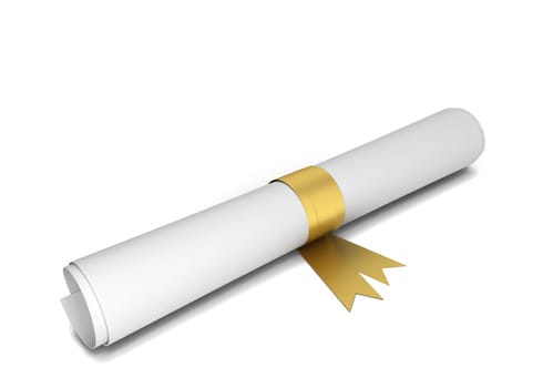 Paper diploma. 3d illustration isolated on white background