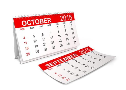 2015 Calendar. October. 3d illustration isolated on white background