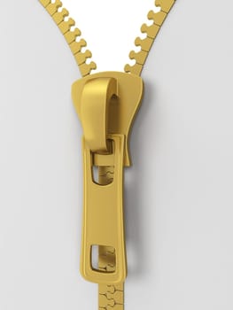 Metal zipper. 3d illustration isolated on white background