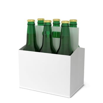 Beer bottles six pack. 3d illustration isolated on white background
