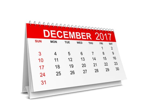 Calendar for 2017 year. 3d illustration isolated on white background