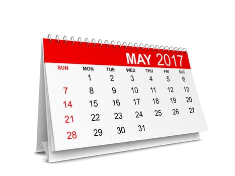 Calendar for 2017 year. 3d illustration isolated on white background
