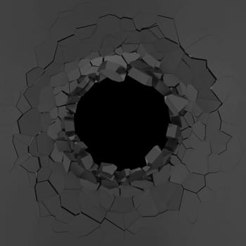 Broken wall. 3d illustration isolated on white background