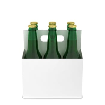 Beer bottles six pack. 3d illustration isolated on white background