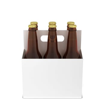 Beer bottles six pack. 3d illustration isolated on white background
