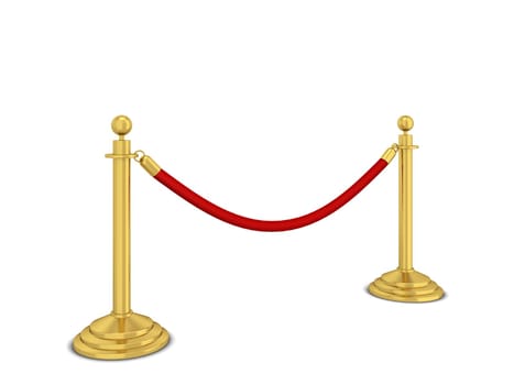 Golden stanchions. 3d illustration isolated on white background