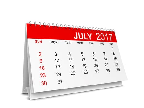 Calendar for 2017 year. 3d illustration isolated on white background