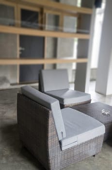 Chillout lounge on loft terrace, stock photo