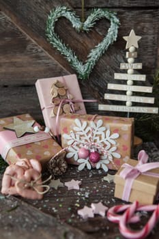 Little christmas presents and decorations for a merry christmas