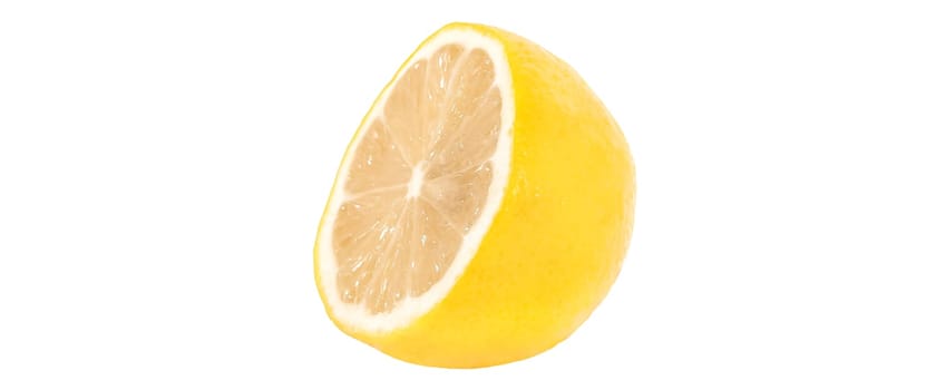 A half of fresh yellow lemon on a white background. Isolated.