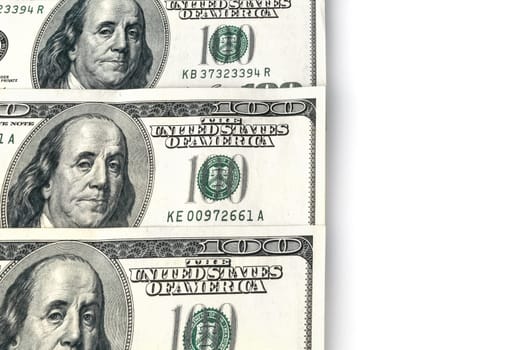 The background of the lying on the left side of the banknotes is one hundred dollars and the white part on the right.