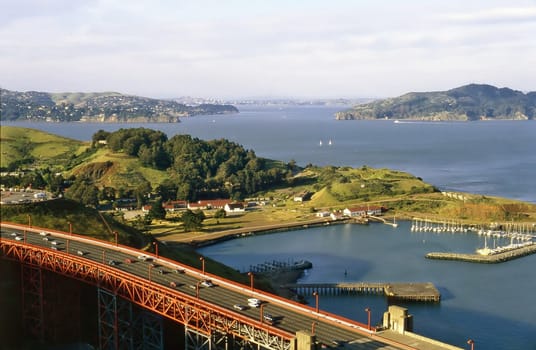 View of Sausalito with Golden Gate Bridge in California
