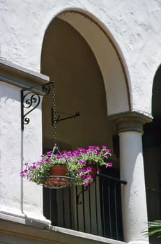 A flowerpot on side of the building in California