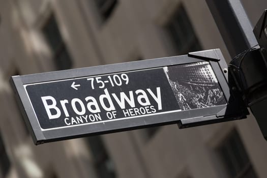 Broadway sign in lower Manhattan, New York City, USA.
