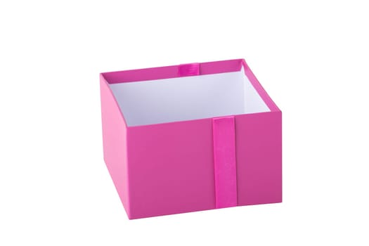 Pink gift box with pink ribbon isolated on a white background.