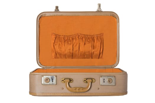 Old vintage suitcase on a white background isolated. Concept travel.