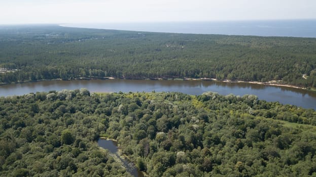 Gauja river Latvia drain into Baltic Sea aerial drone top view