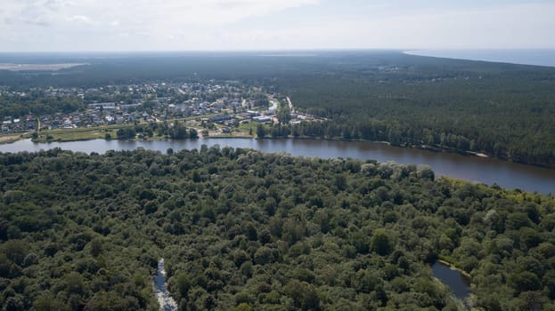Gauja river Latvia drain into Baltic Sea aerial drone top view