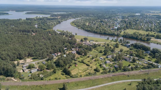 Gauja river Latvia drain into Baltic Sea aerial drone top view