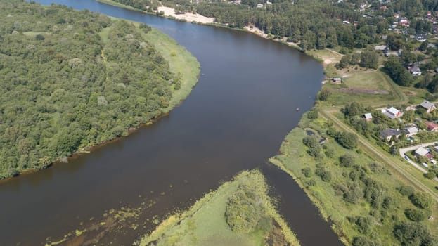 Gauja river Latvia drain into Baltic Sea aerial drone top view