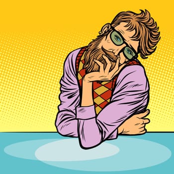 funny romantic thinker man hipster. Pop art retro vector illustration vintage kitsch