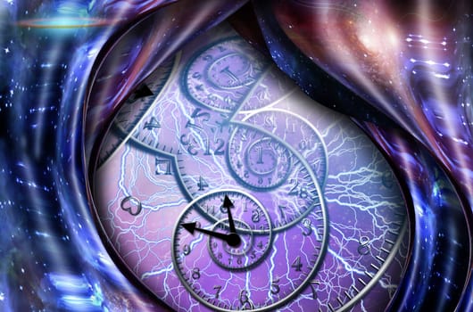 Surrealism. Spirals of time and warped space.