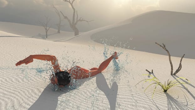 Woman swimming in the desert.