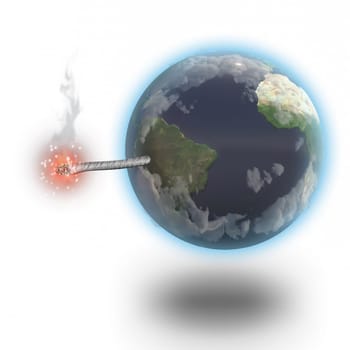 Planet Earth like a bomb with a wick. 3D rendering