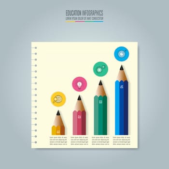 Education infographics template 4 step option. Timeline infographic design vector and marketing icons for presentation, workflow layout, diagram, annual report, web design.