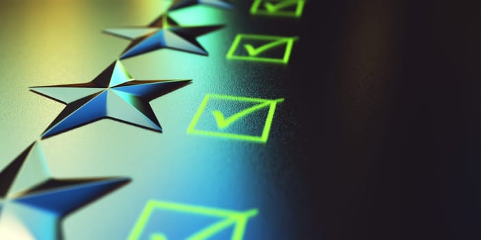 Checking in the checkbox the number of stars of the service provided. Concept of quality and evaluation.