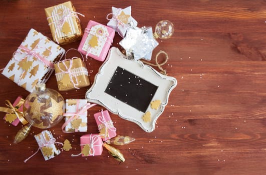 Little presents in festive gift wrapping for christmas