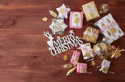 Little presents in festive gift wrapping for christmas