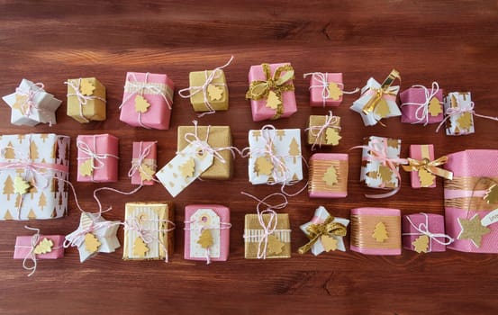Little presents in festive gift wrapping for christmas